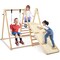 Natural Wood 5-in-1 Jungle Gym with Swing, Slide, Climbing Ramp and Foldable Design